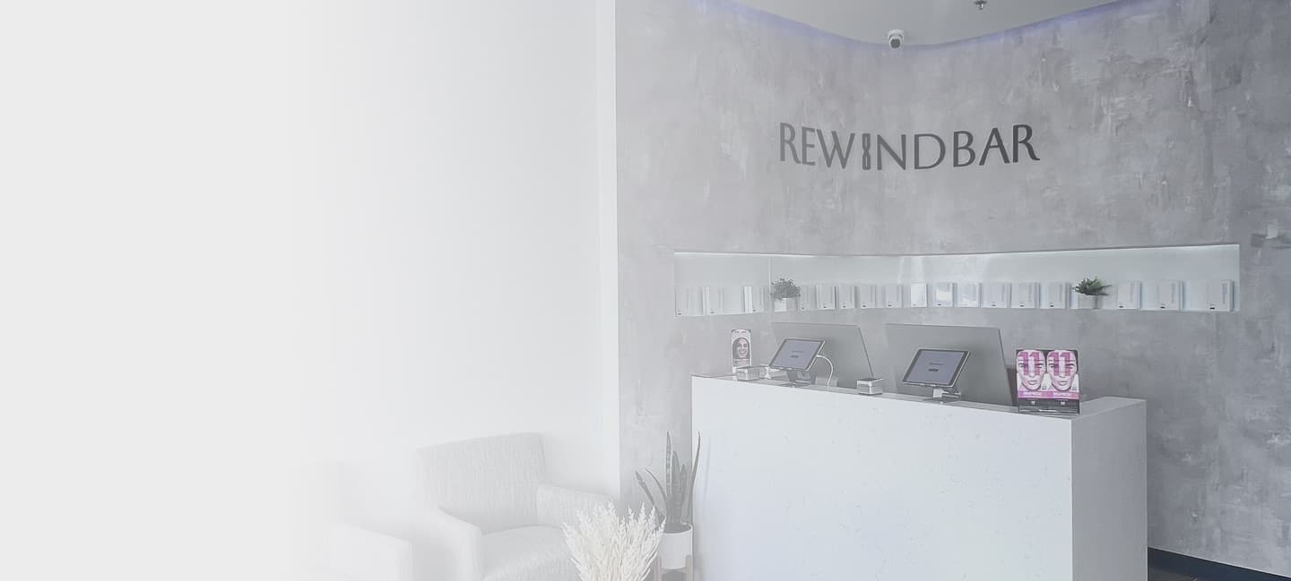 Rewind Bar reception desk at the South Plainfield med spa
